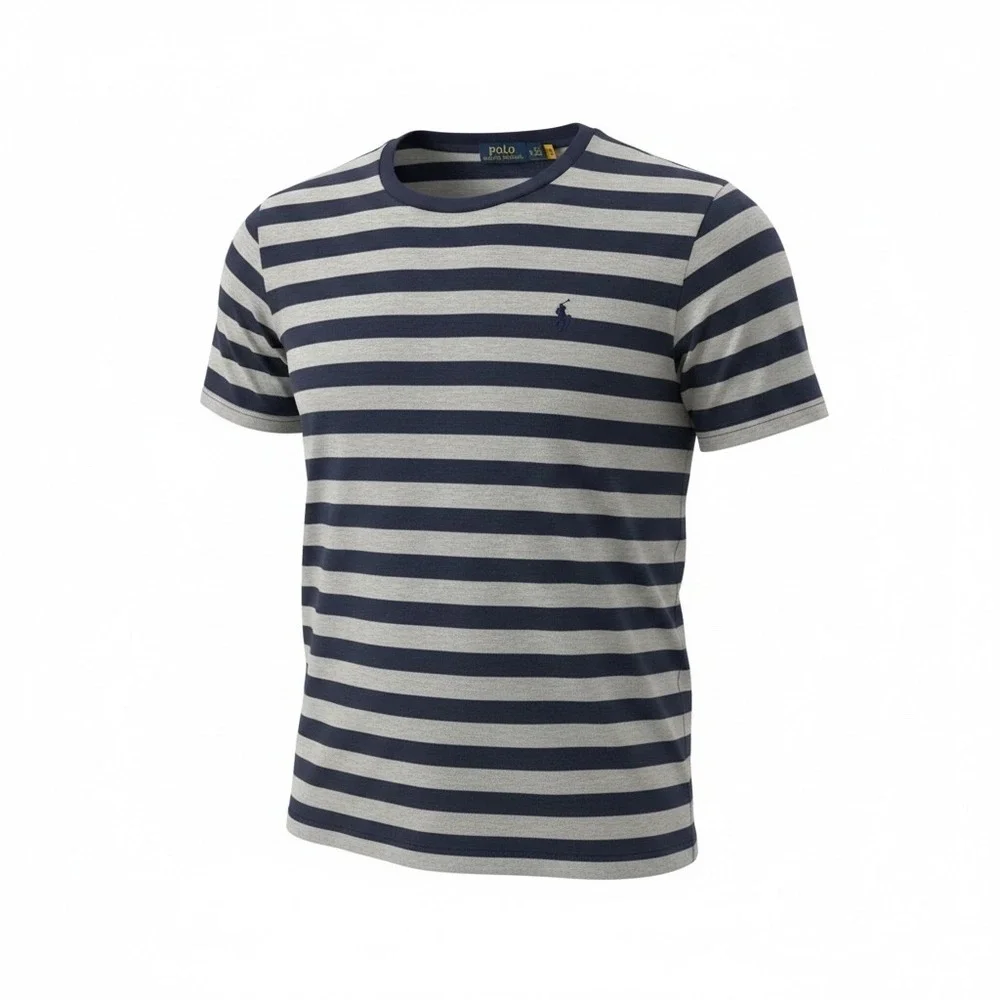 Polo Ralph Lauren Mens XL Custom Slim Fit Striped T-Shirt Navy Grey Cotton Tee